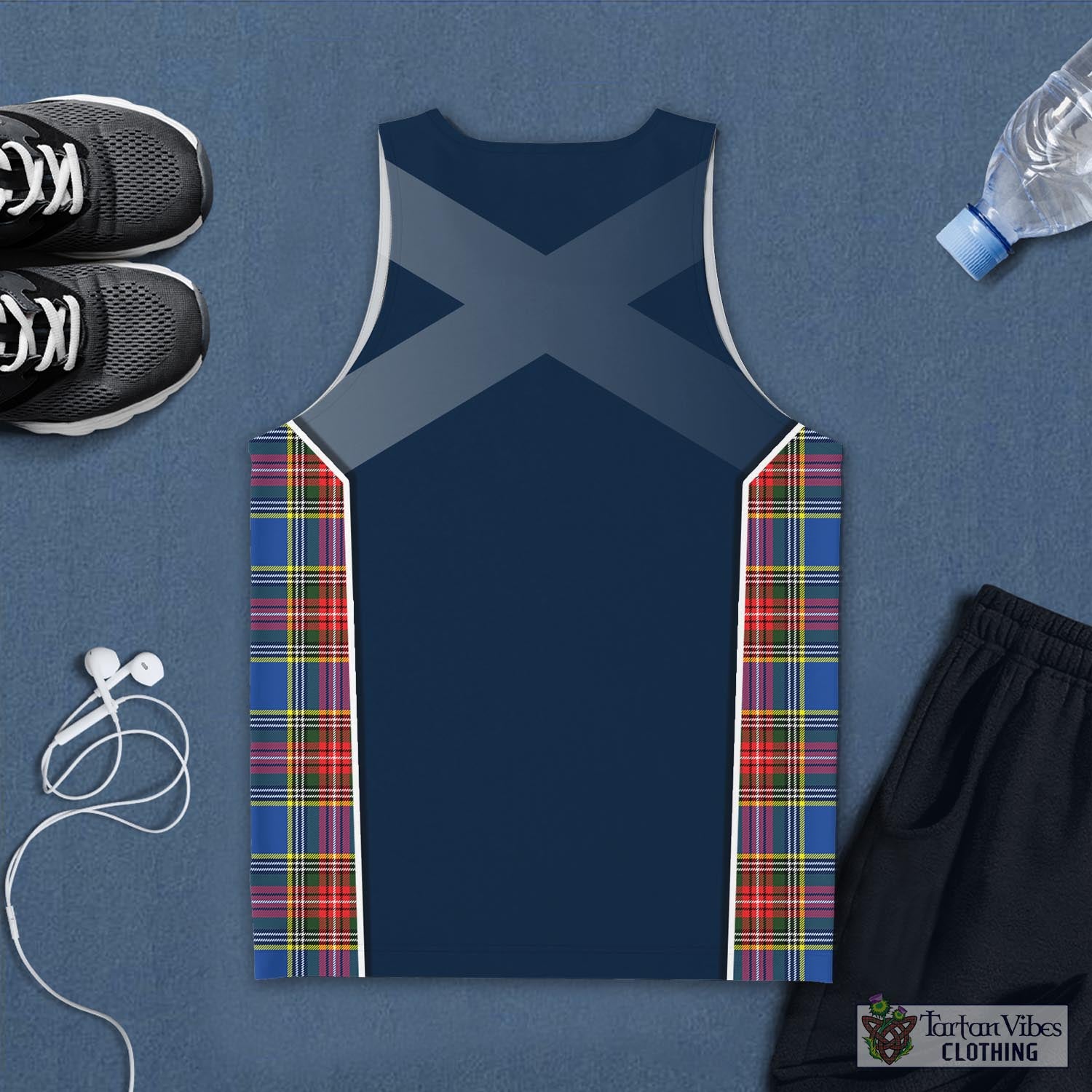 Tartan Vibes Clothing Bethune Tartan Men's Tanks Top with Family Crest and Scottish Thistle Vibes Sport Style