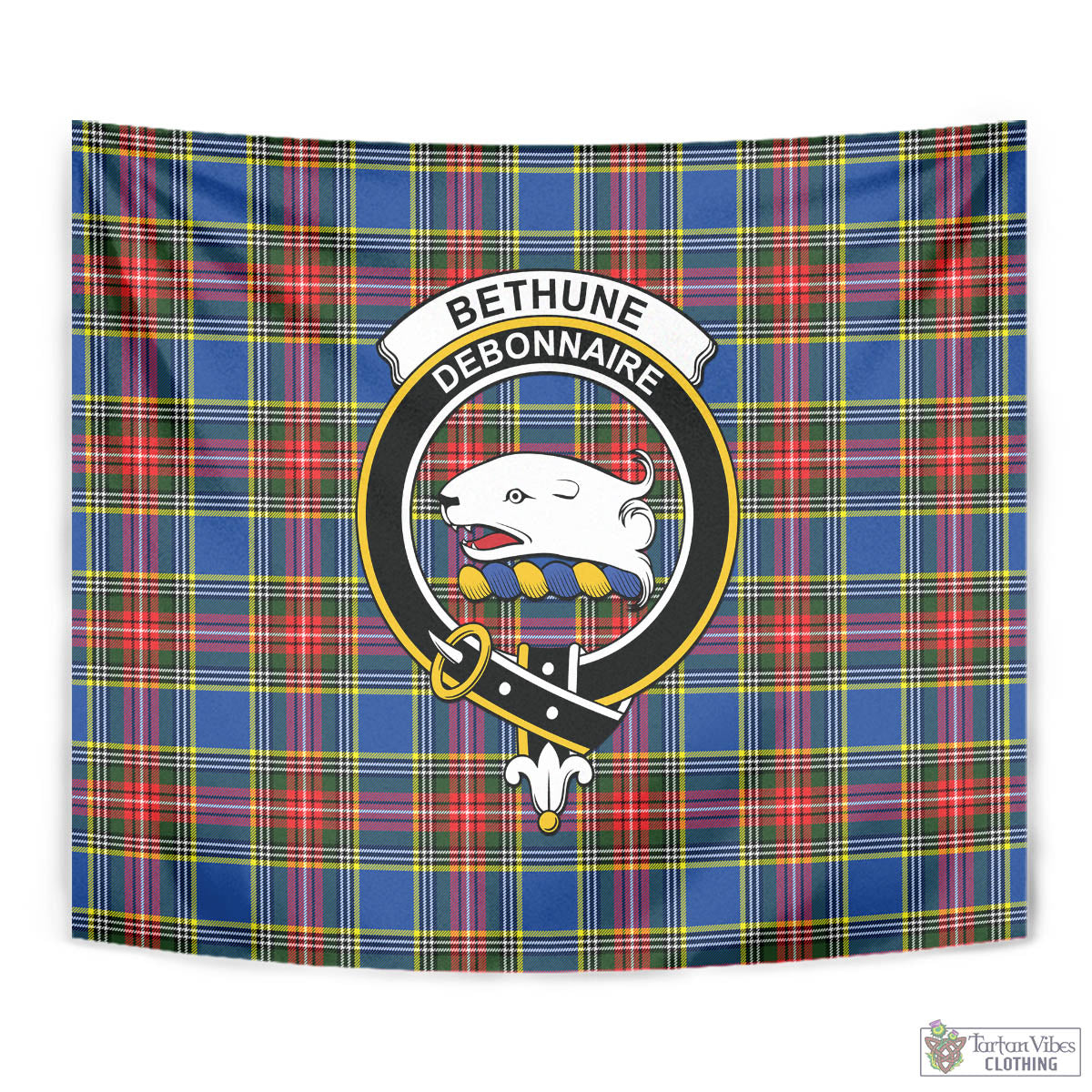 Tartan Vibes Clothing Bethune Tartan Tapestry Wall Hanging and Home Decor for Room with Family Crest