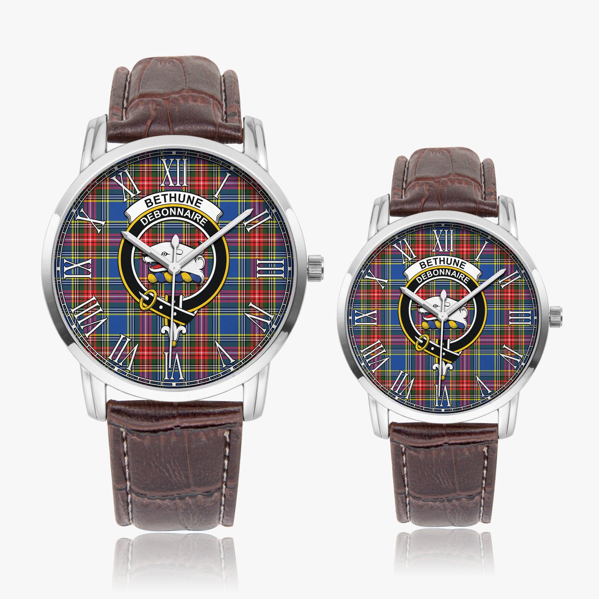 Bethune Tartan Family Crest Leather Strap Quartz Watch - Tartanvibesclothing