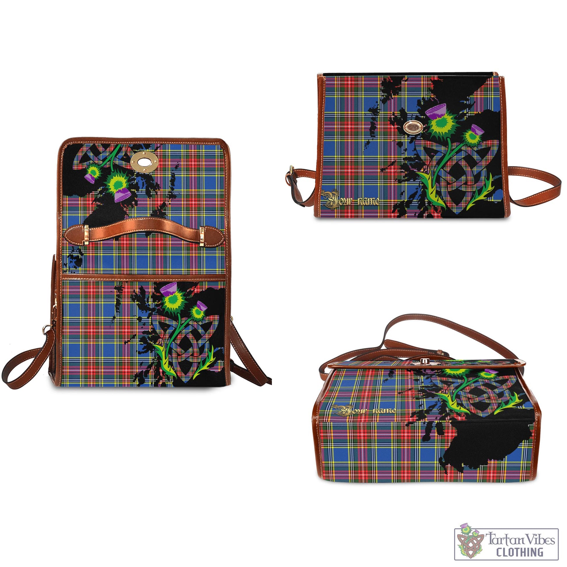 Tartan Vibes Clothing Bethune Tartan Waterproof Canvas Bag with Scotland Map and Thistle Celtic Accents