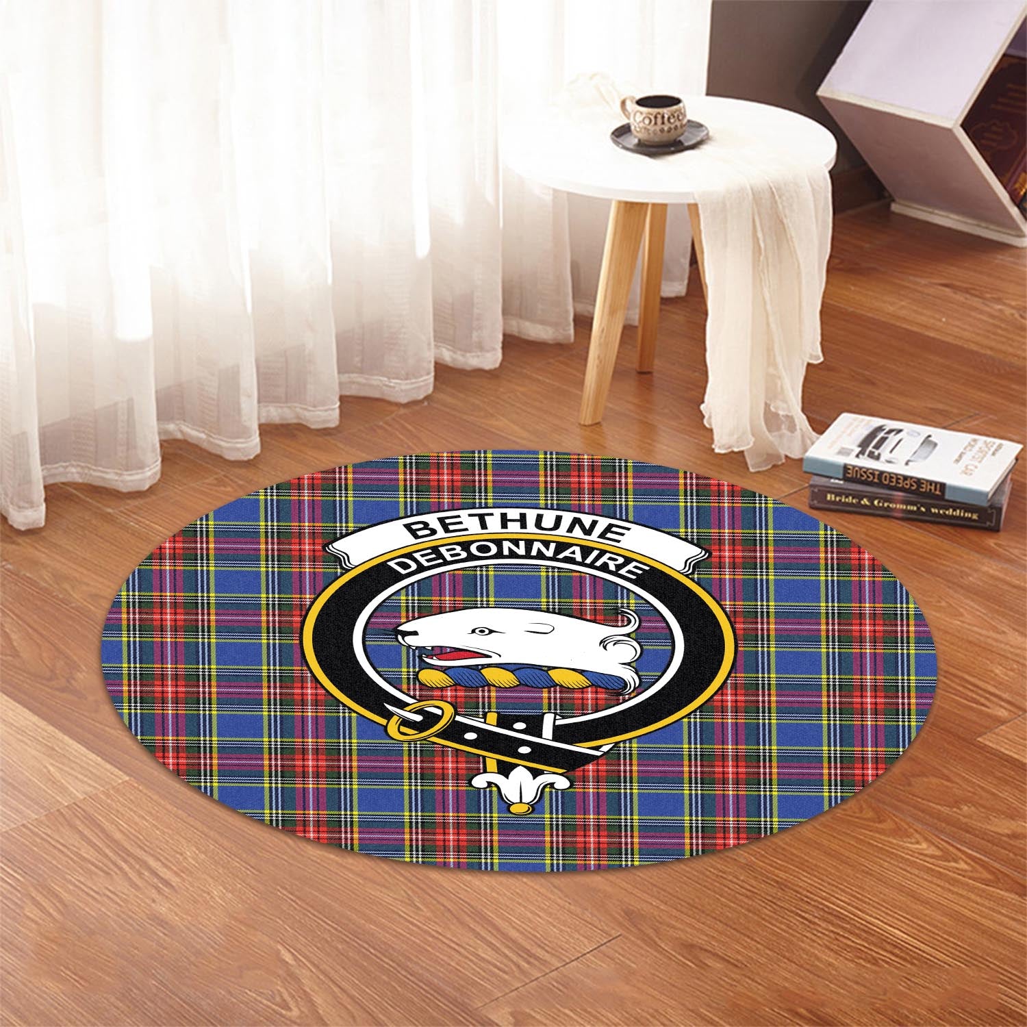 Bethune Tartan Round Rug with Family Crest - Tartanvibesclothing