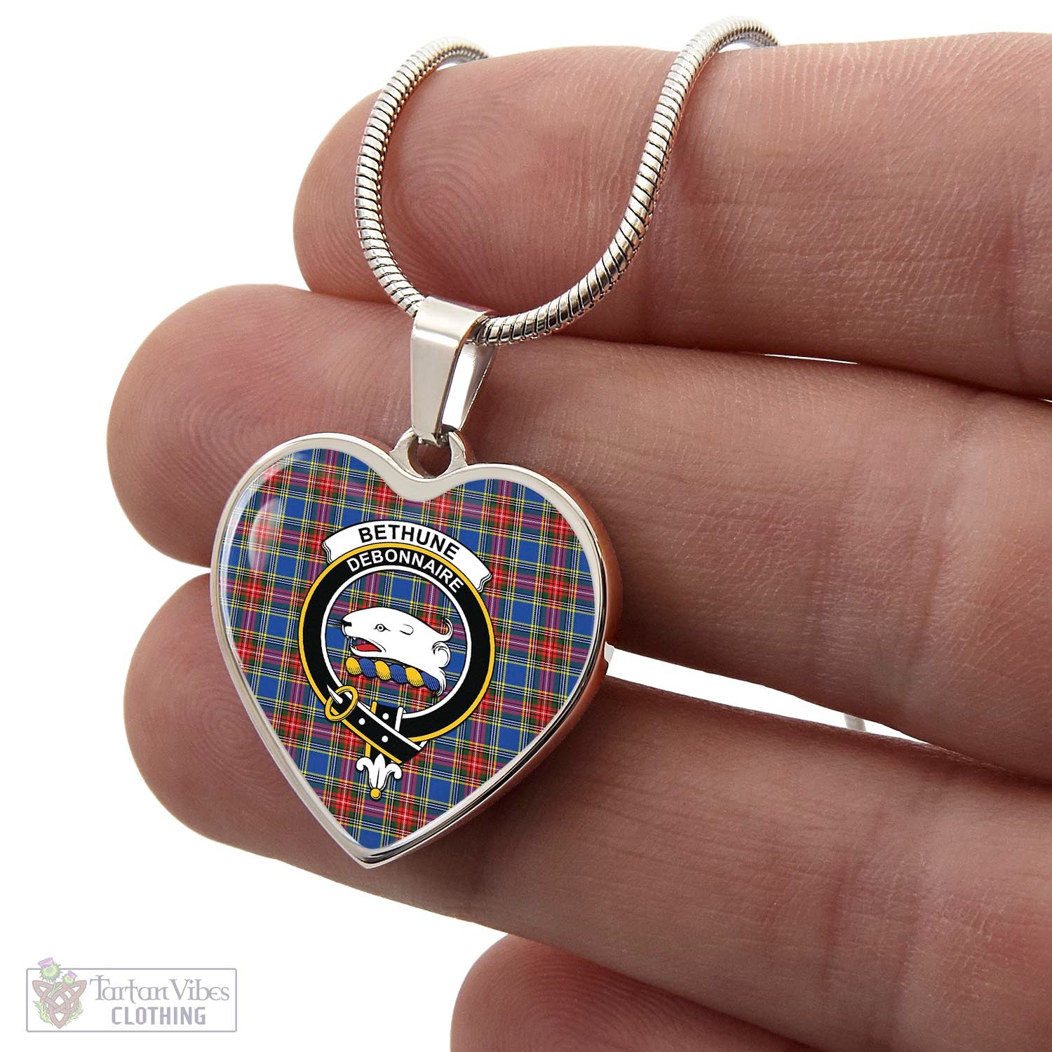 Tartan Vibes Clothing Bethune Tartan Heart Necklace with Family Crest