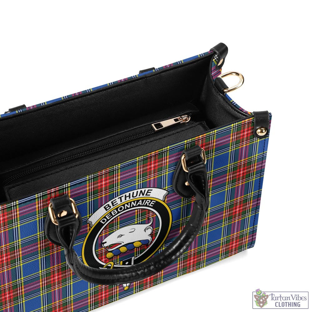 Tartan Vibes Clothing Bethune Tartan Luxury Leather Handbags with Family Crest