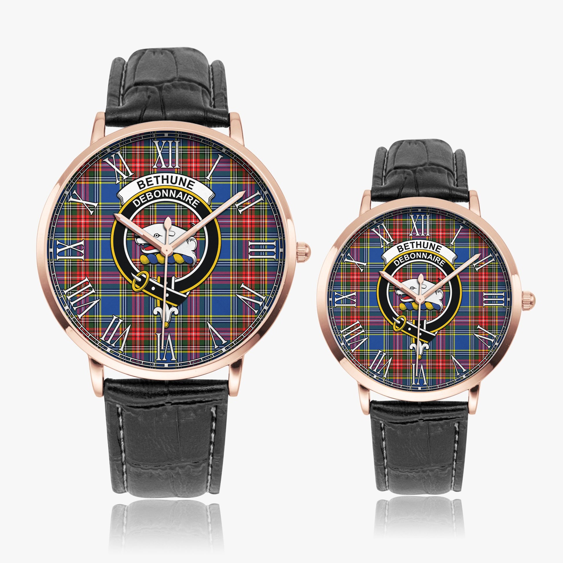 Bethune Tartan Family Crest Leather Strap Quartz Watch - Tartanvibesclothing