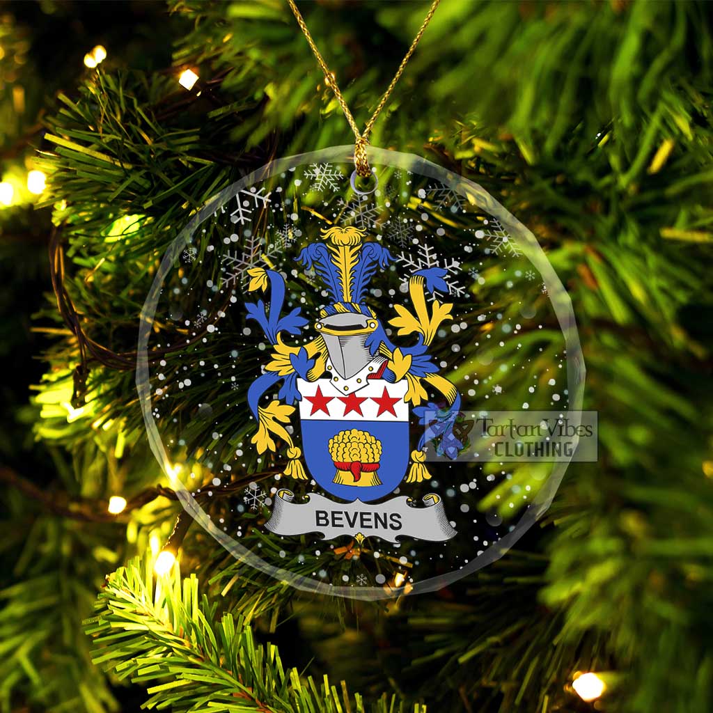Bevens Irish Clan Christmas Glass Ornament with Coat of Arms Transparent Glass Circle - 2D-tartanvibesclothing