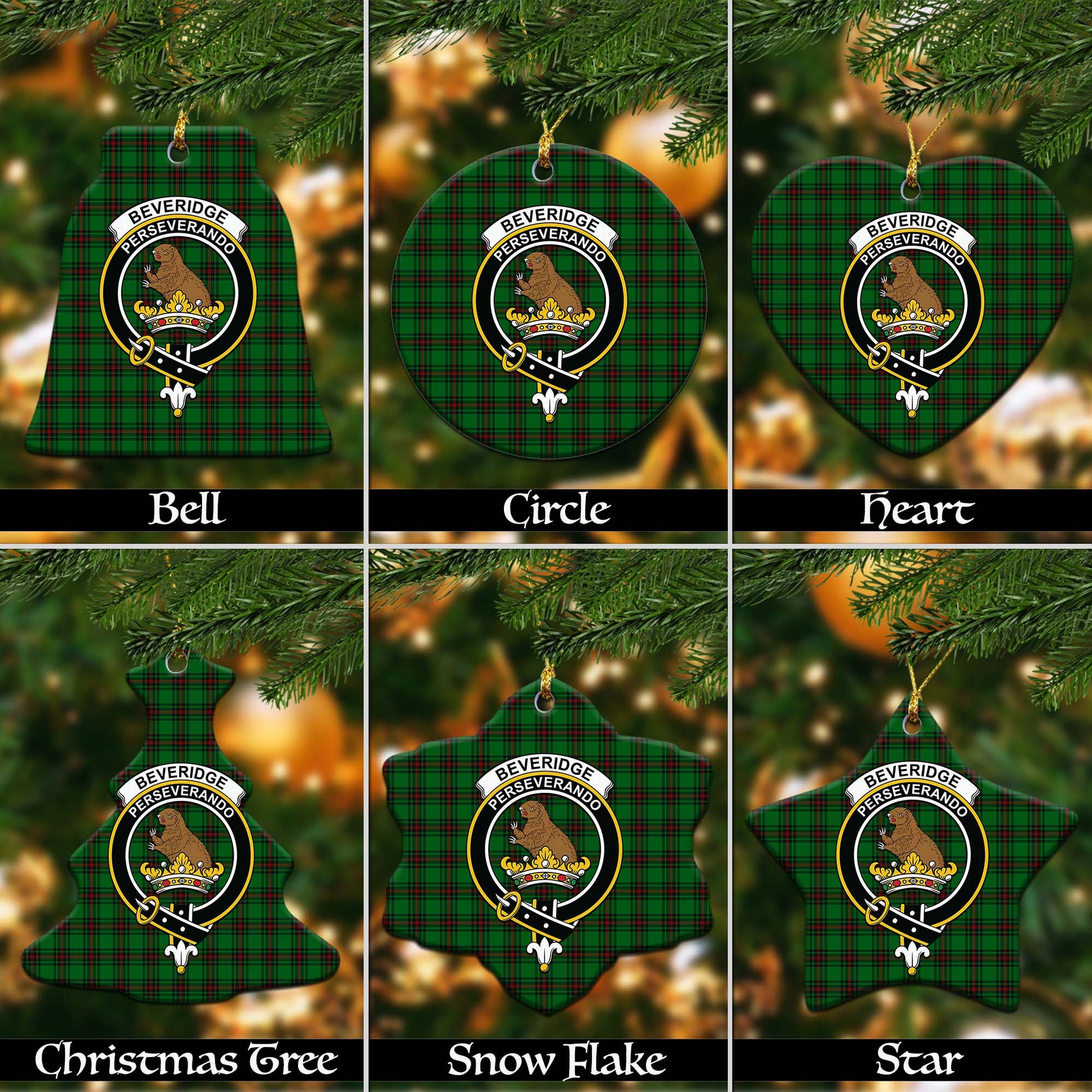 Beveridge Tartan Christmas Ornaments with Family Crest Ceramic Bell Pack 1: ornament * 1 piece - Tartanvibesclothing