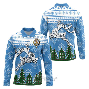 Beveridge Clan Christmas Long Sleeve Polo Shirt Celtic Reindeer Style