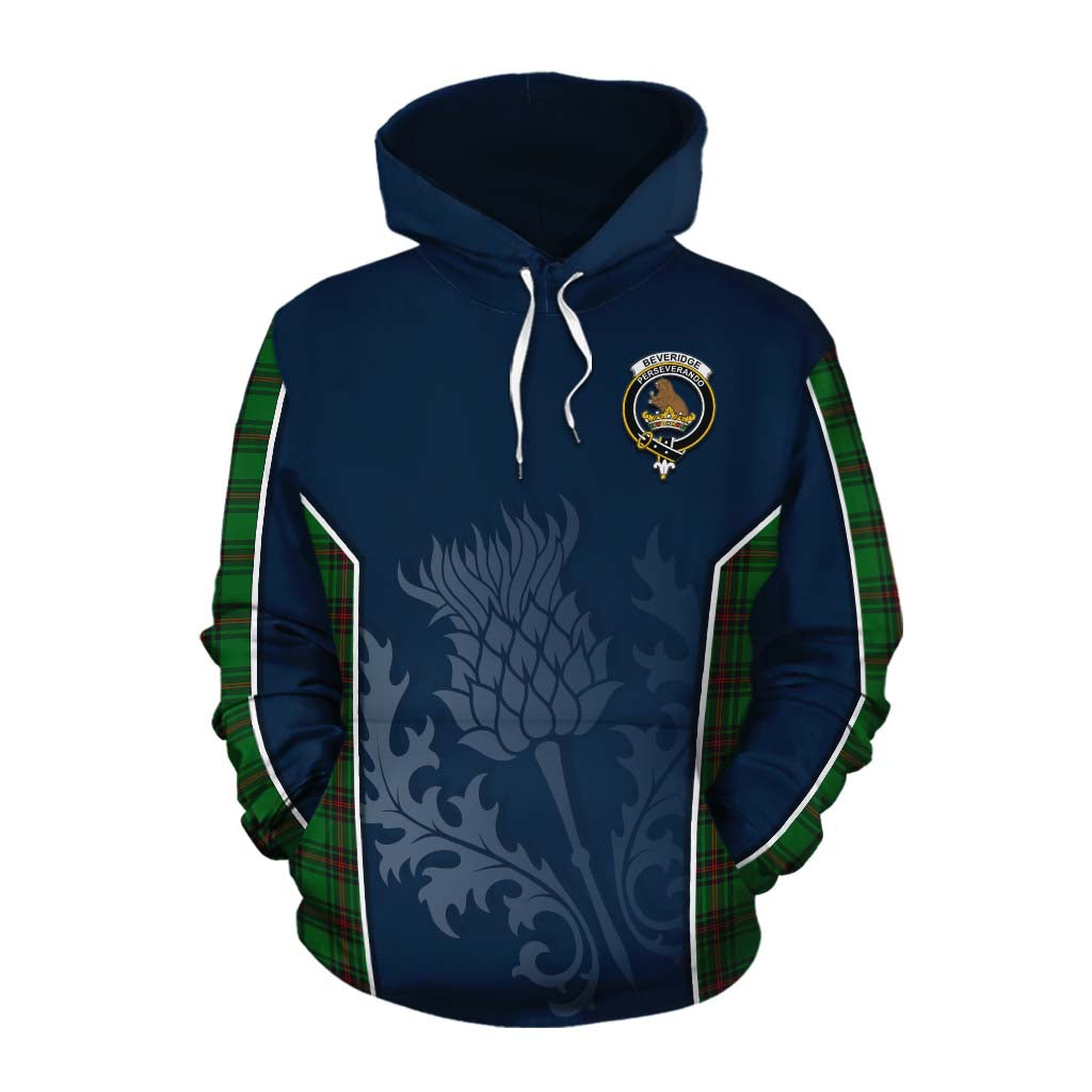 Tartan Vibes Clothing Beveridge Tartan Cotton Hoodie with Family Crest and Scottish Thistle Vibes Sport Style