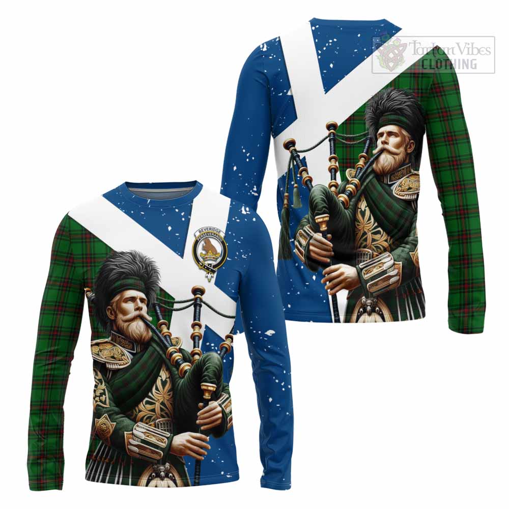 Tartan Vibes Clothing Beveridge Tartan Long Sleeve T-Shirt with Family Crest Scottish Bagpiper Vibes