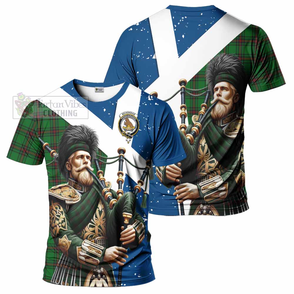 Tartan Vibes Clothing Beveridge Tartan T-Shirt with Family Crest Scottish Bagpiper Vibes