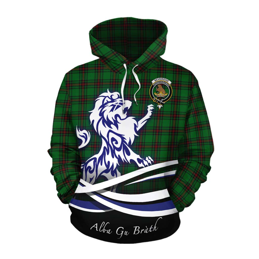 Tartan Vibes Clothing Beveridge Tartan Cotton Hoodie with Alba Gu Brath Regal Lion Emblem