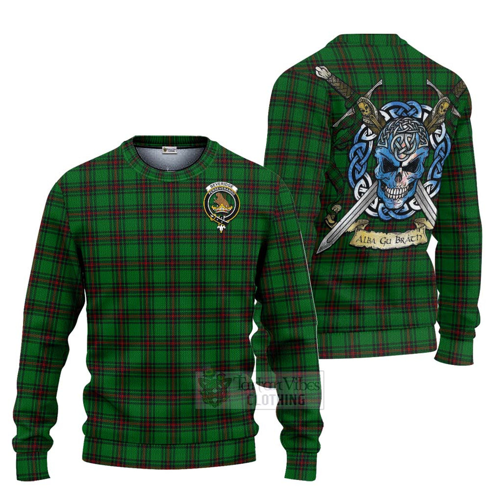 Tartan Vibes Clothing Beveridge Tartan Knitted Sweater with Family Crest Celtic Skull Style