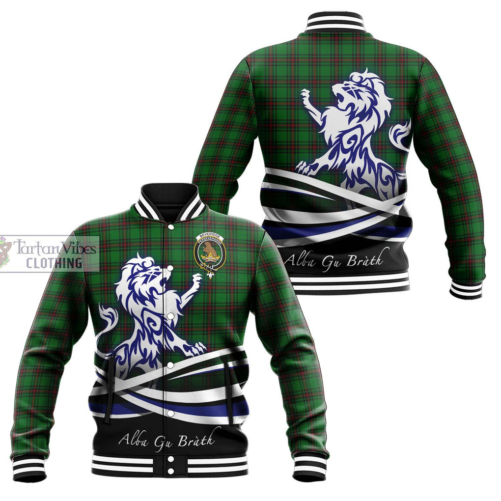 Beveridge Tartan Baseball Jacket with Alba Gu Brath Regal Lion Emblem Unisex - Tartanvibesclothing Shop