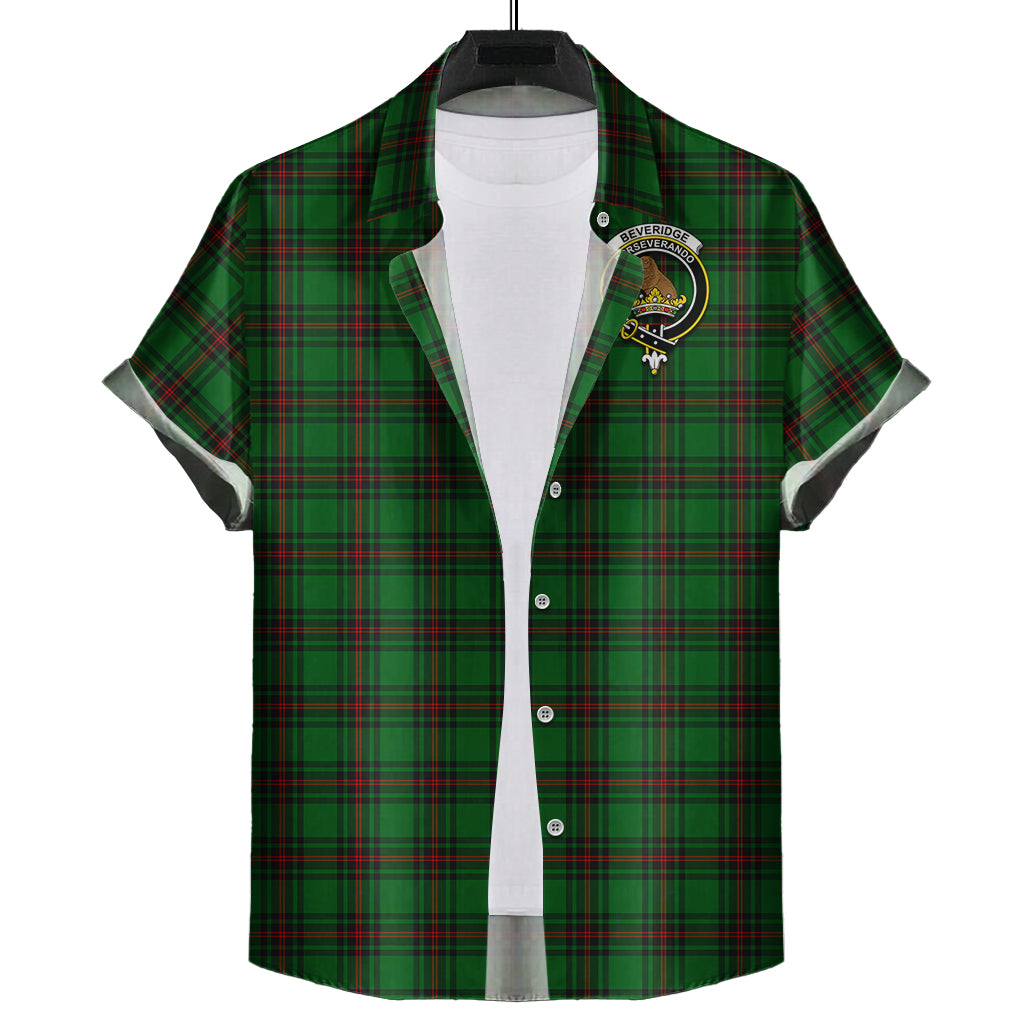 Beveridge Tartan Short Sleeve Button Down Shirt with Family Crest - Tartanvibesclothing