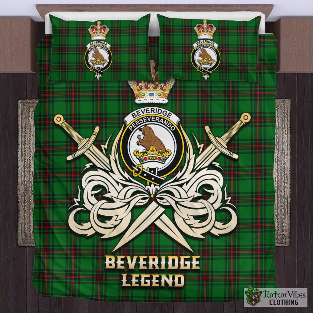 Tartan Vibes Clothing Beveridge Tartan Bedding Set with Clan Crest and the Golden Sword of Courageous Legacy