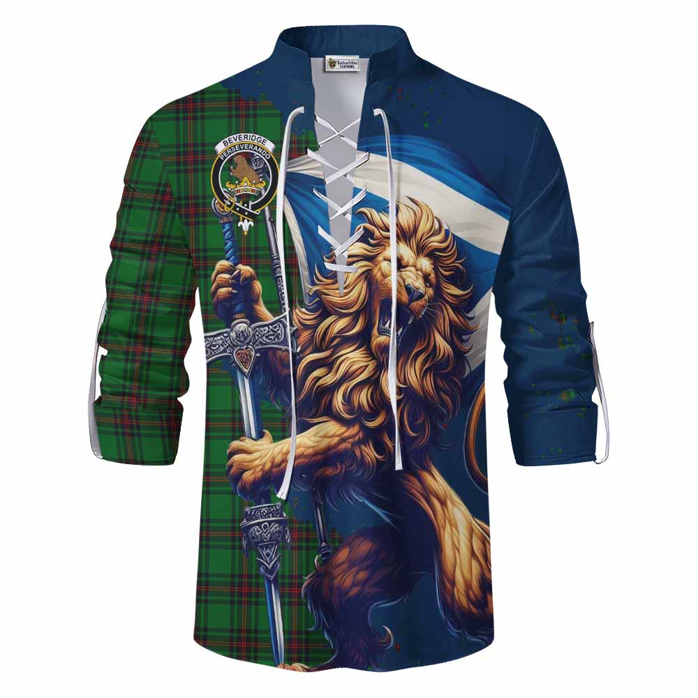 Tartan Vibes Clothing Beveridge Tartan Family Crest Ghillie Kilt Shirt with Scottish Majestic Lion