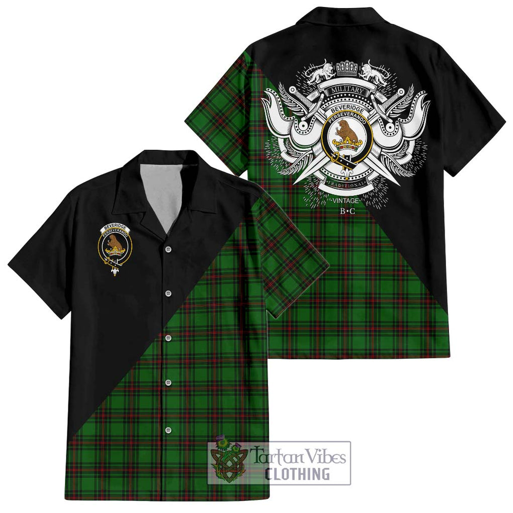 Beveridge Tartan Short Sleeve Button Shirt with Family Crest and Military Logo Style Kid - Tartanvibesclothing Shop