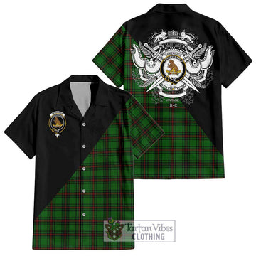 Beveridge Tartan Short Sleeve Button Shirt with Family Crest and Military Logo Style