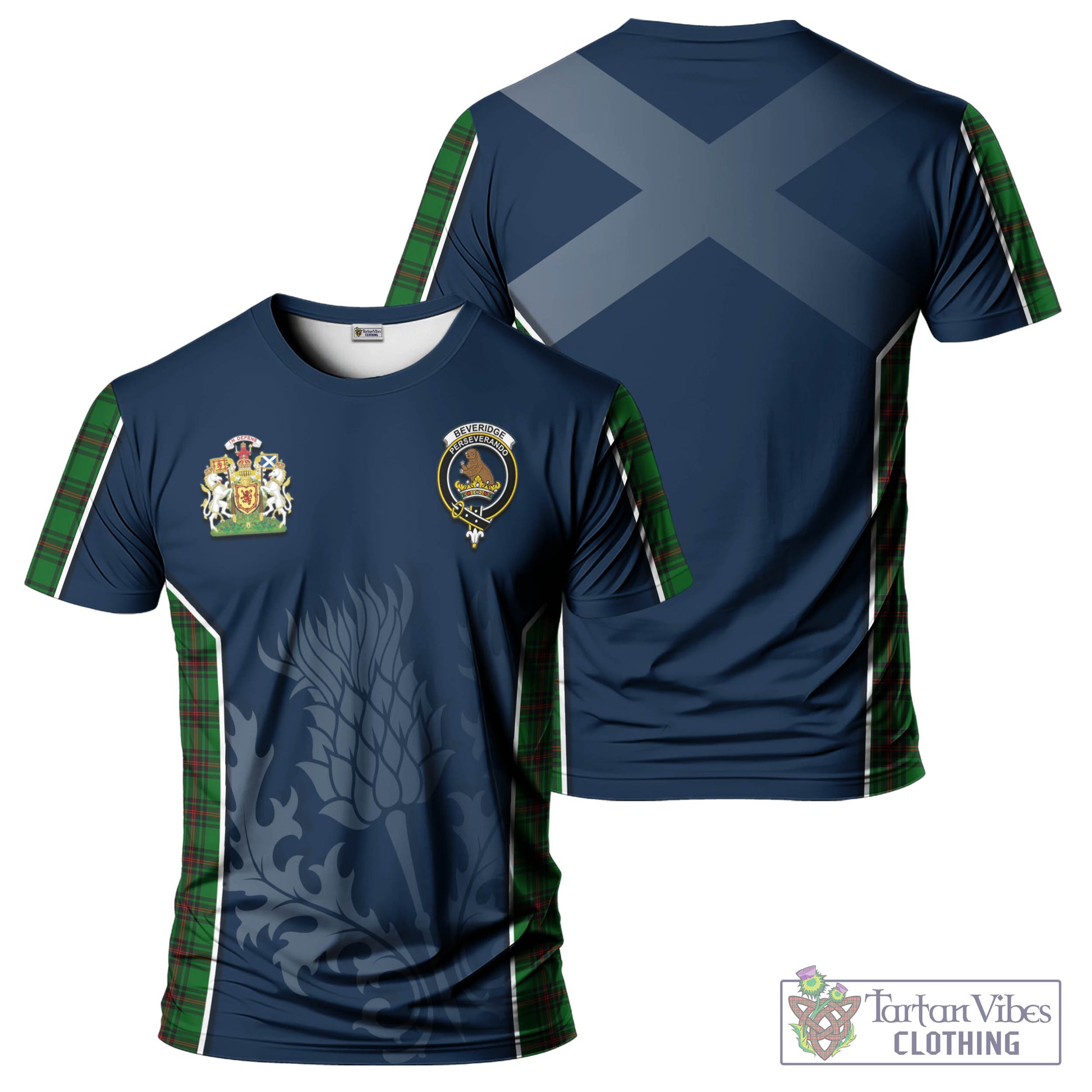 Tartan Vibes Clothing Beveridge Tartan T-Shirt with Family Crest and Scottish Thistle Vibes Sport Style