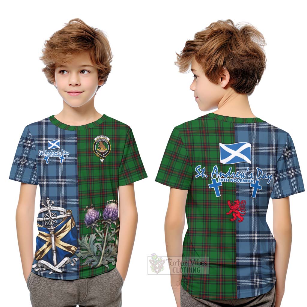 Tartan Vibes Clothing Beveridge Tartan Kid T-Shirt Happy St. Andrew's Day Half Tartan Style