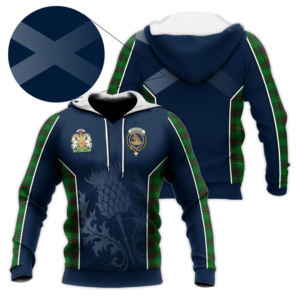 Tartan Vibes Clothing Beveridge Tartan Knitted Hoodie with Family Crest and Scottish Thistle Vibes Sport Style