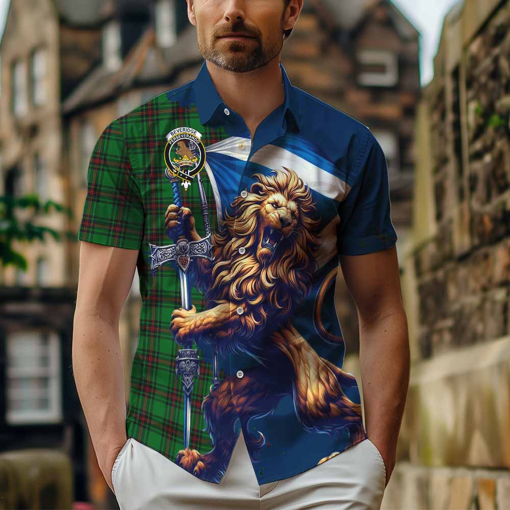 Tartan Vibes Clothing Beveridge Tartan Family Crest Short Sleeve Button Shirt with Scottish Majestic Lion