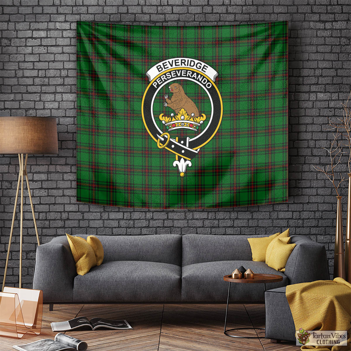 Tartan Vibes Clothing Beveridge Tartan Tapestry Wall Hanging and Home Decor for Room with Family Crest