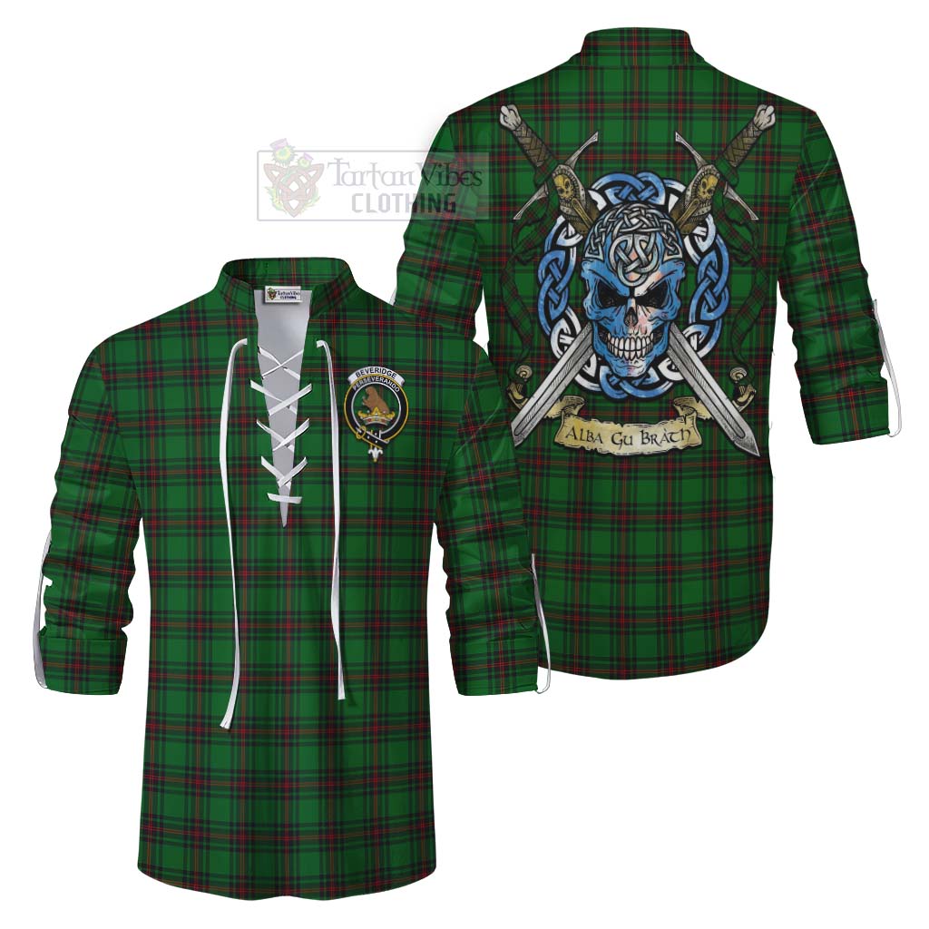 Tartan Vibes Clothing Beveridge Tartan Ghillie Kilt Shirt with Family Crest Celtic Skull Style