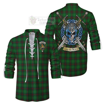 Beveridge Tartan Ghillie Kilt Shirt with Family Crest Celtic Skull Style