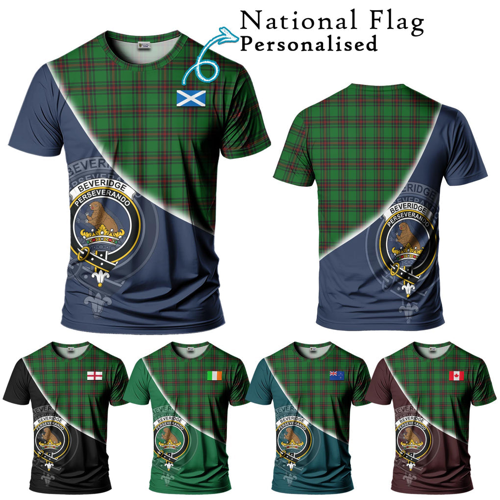 Beveridge Tartan T-Shirt with Personalised National Flag and Family Crest Half Style Kid's Shirt - Tartanvibesclothing Shop