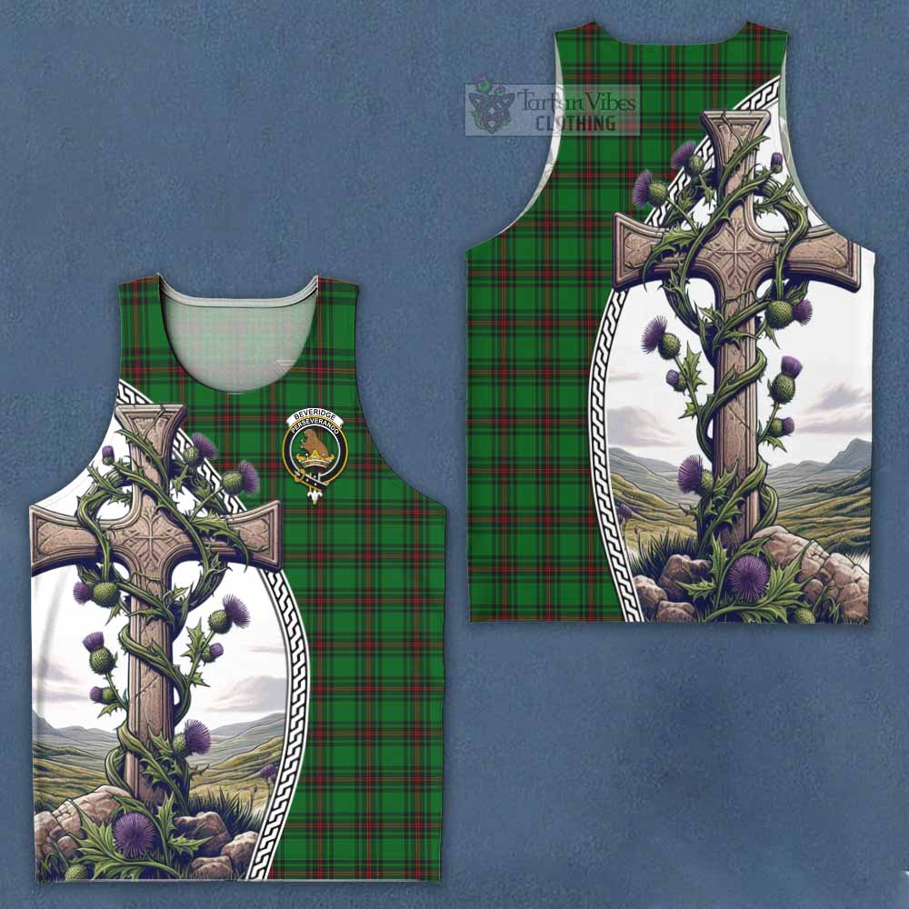 Tartan Vibes Clothing Beveridge Tartan Men's Tank Top with Family Crest and St. Andrew's Cross Accented by Thistle Vines