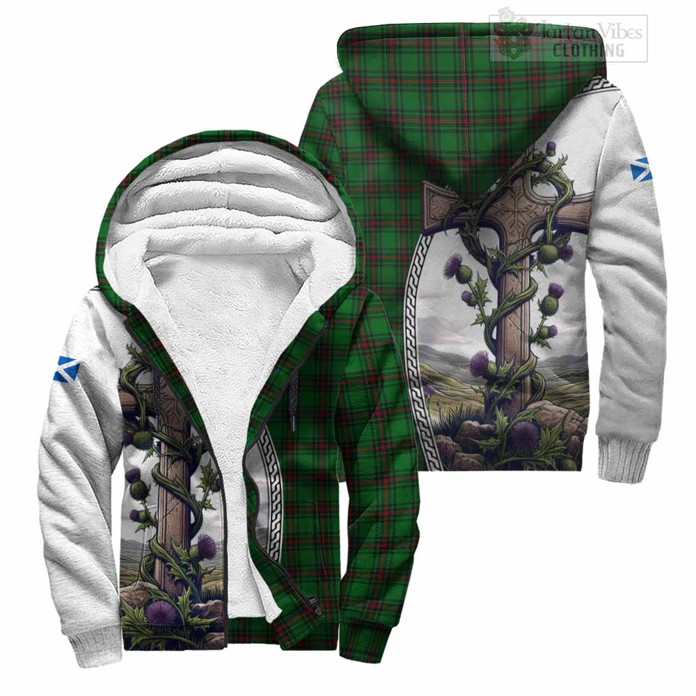 Tartan Vibes Clothing Beveridge Tartan Sherpa Hoodie with Family Crest and St. Andrew's Cross Accented by Thistle Vines