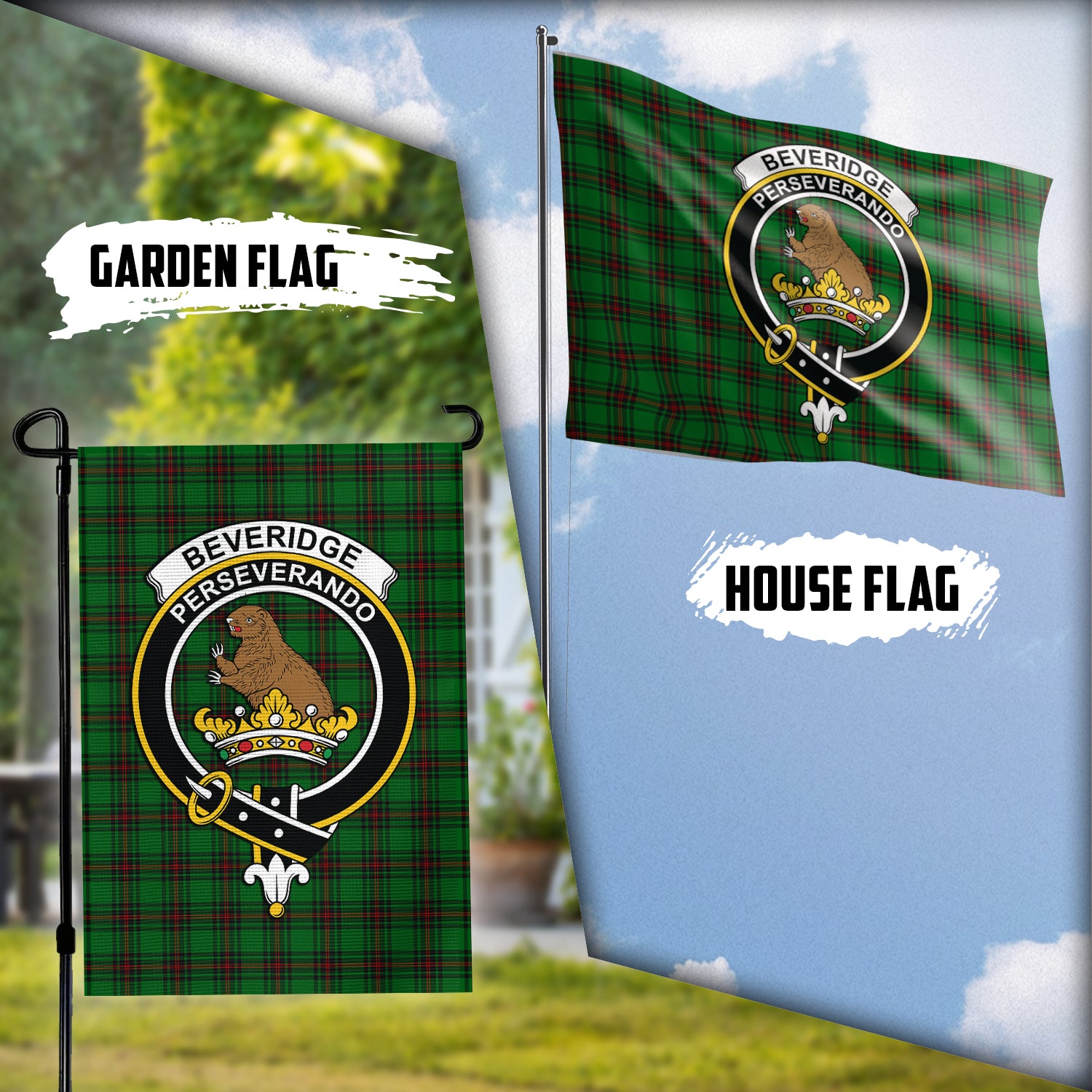 Beveridge Tartan Flag with Family Crest Garden Flag (Vertical) - Tartan Vibes Clothing