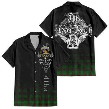 Beveridge Tartan Short Sleeve Button Up Shirt Featuring Alba Gu Brath Family Crest Celtic Inspired