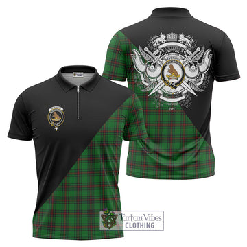 Beveridge Tartan Zipper Polo Shirt with Family Crest and Military Logo Style