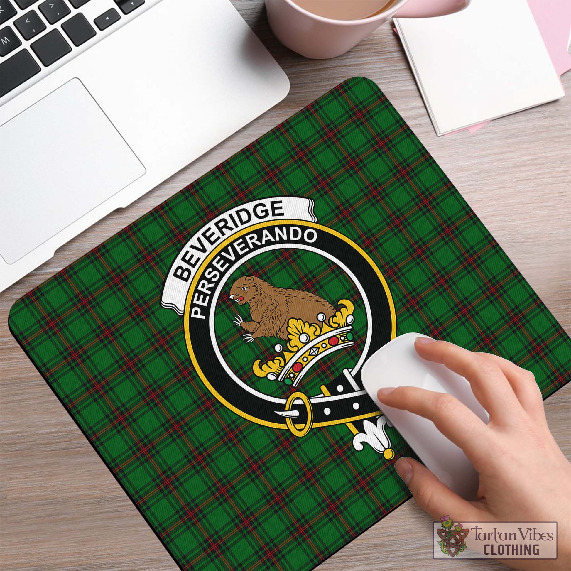 Tartan Vibes Clothing Beveridge Tartan Mouse Pad with Family Crest