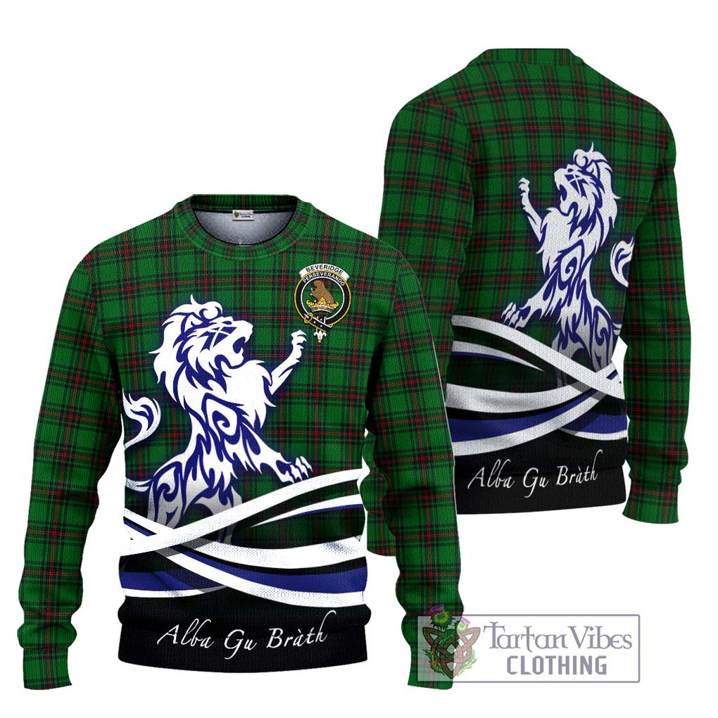 Beveridge Tartan Knitted Sweater with Alba Gu Brath Regal Lion Emblem Unisex - Tartanvibesclothing Shop