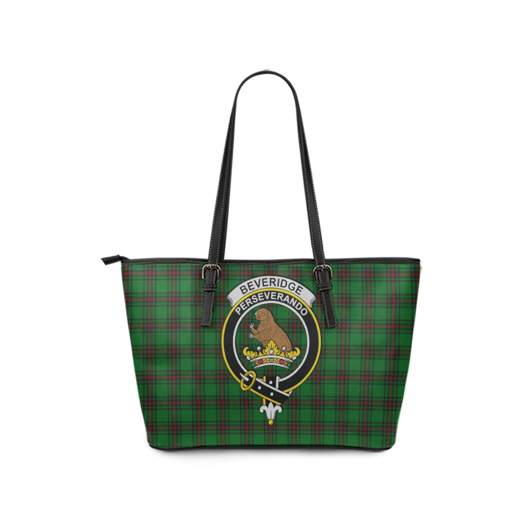 Beveridge Tartan Leather Tote Bag with Family Crest - Tartanvibesclothing