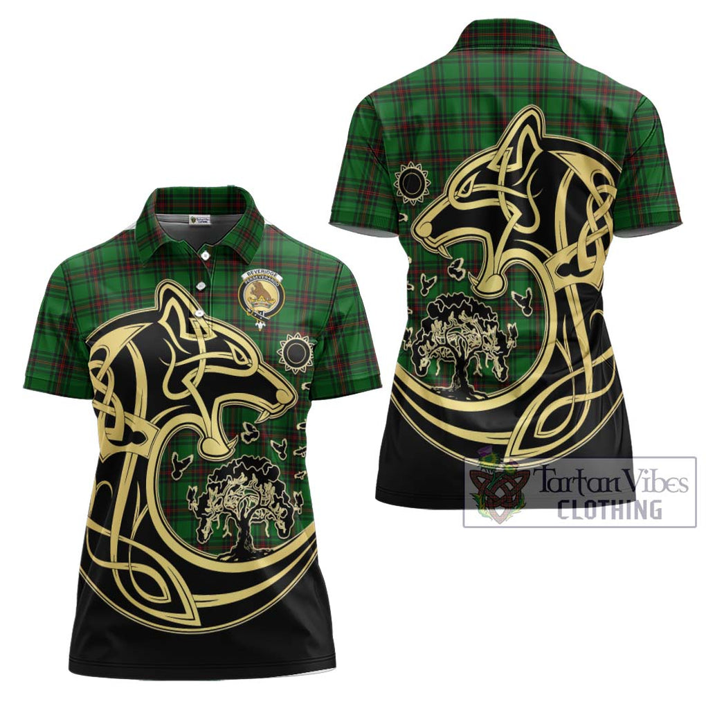 Beveridge Tartan Women's Polo Shirt with Family Crest Celtic Wolf Style Women - Tartanvibesclothing Shop