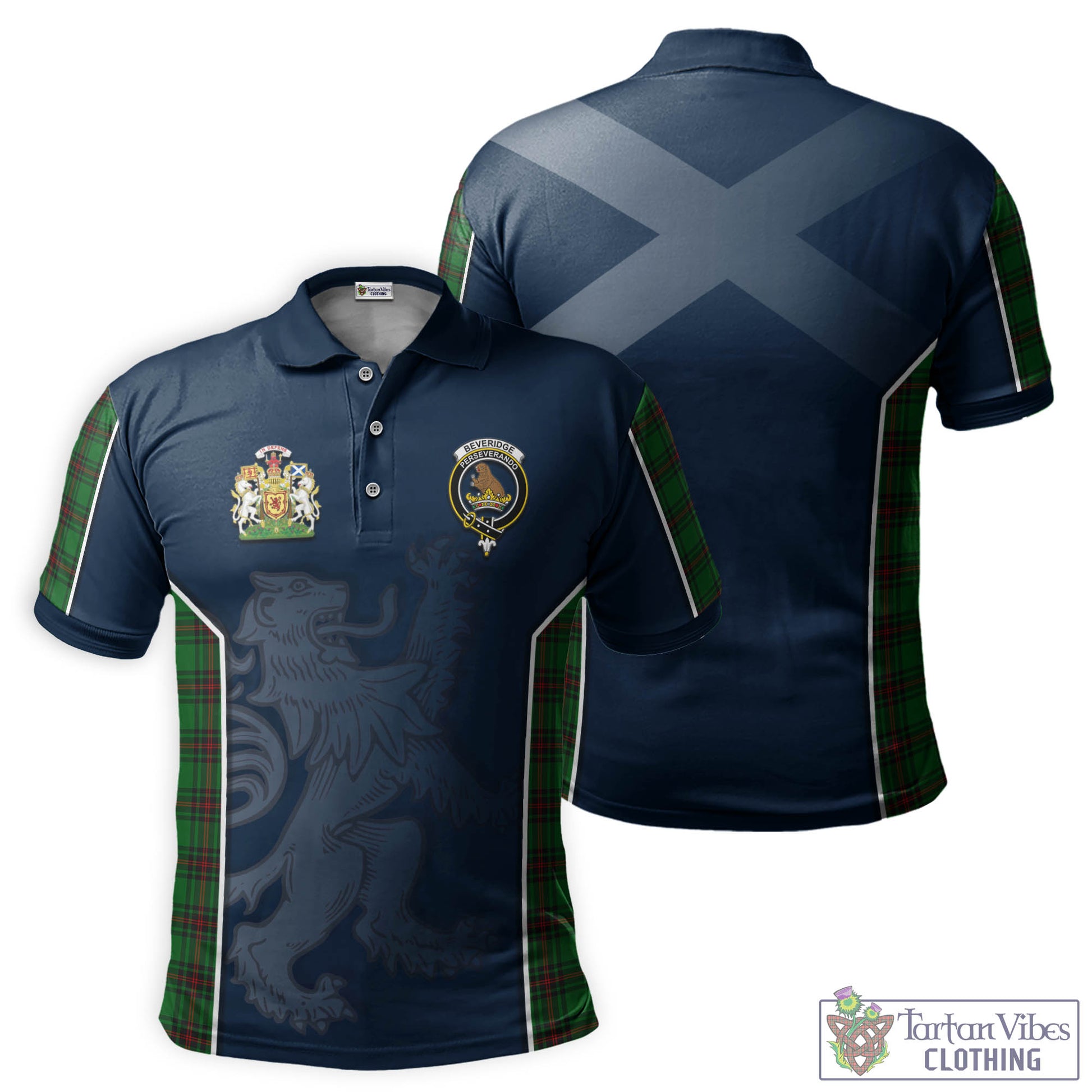 Tartan Vibes Clothing Beveridge Tartan Men's Polo Shirt with Family Crest and Lion Rampant Vibes Sport Style