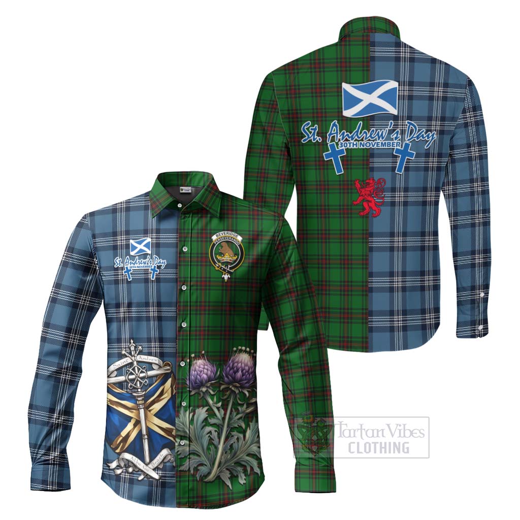 Tartan Vibes Clothing Beveridge Tartan Long Sleeve Button Shirt Happy St. Andrew's Day Half Tartan Style