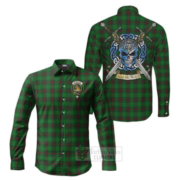 Beveridge Tartan Long Sleeve Button Shirt with Family Crest Celtic Skull Style