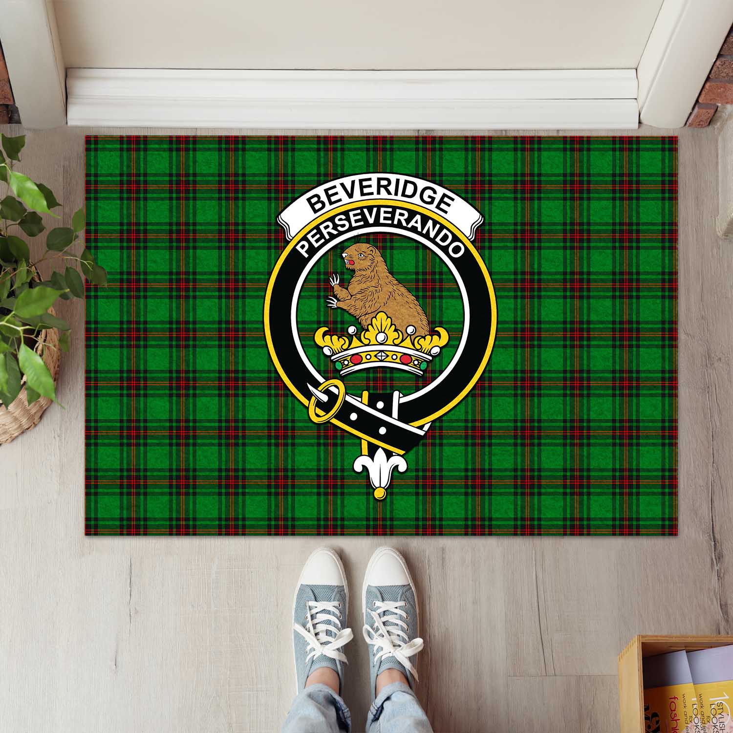 Beveridge Tartan Door Mat with Family Crest - Tartanvibesclothing