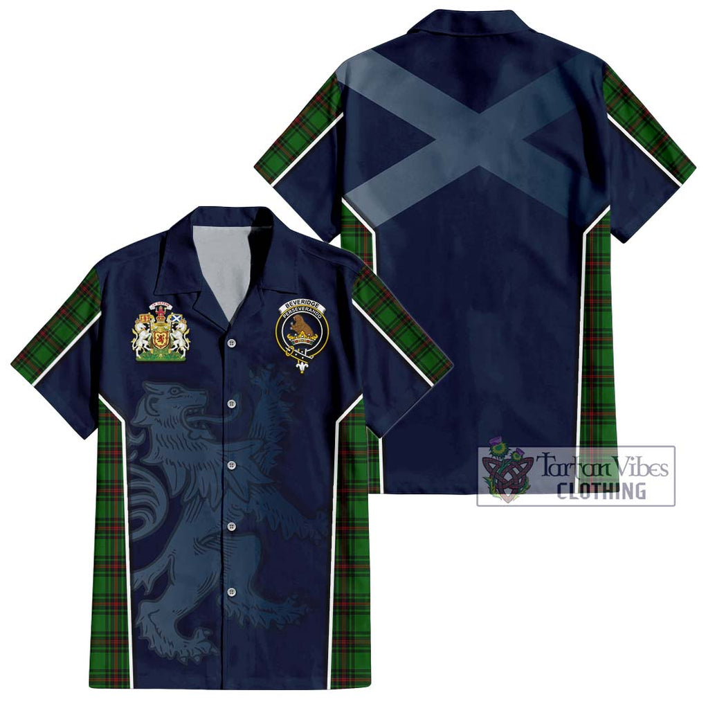 Beveridge Tartan Short Sleeve Button Shirt with Family Crest and Lion Rampant Vibes Sport Style Kid - Tartan Vibes Clothing