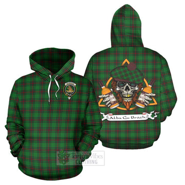 Beveridge Tartan Hoodie with Family Crest and Bearded Skull Holding Bottles of Whiskey