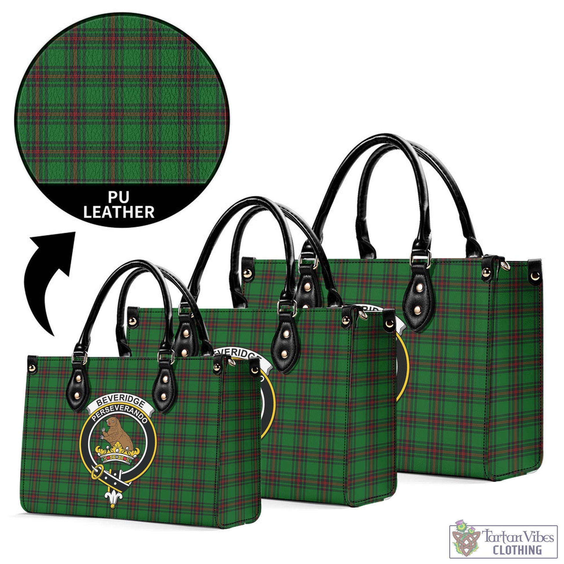 Tartan Vibes Clothing Beveridge Tartan Luxury Leather Handbags with Family Crest