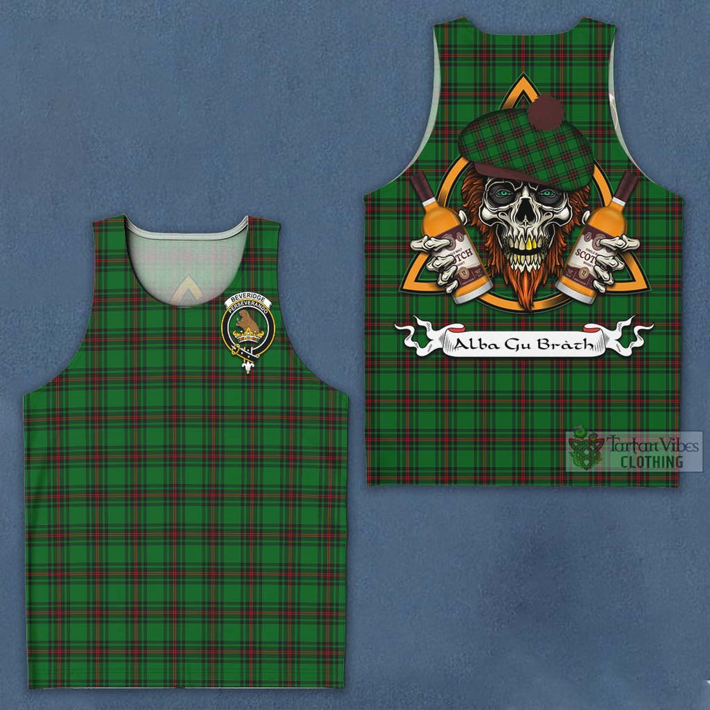 Tartan Vibes Clothing Beveridge Tartan Men's Tank Top with Family Crest and Bearded Skull Holding Bottles of Whiskey