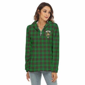 Beveridge Tartan Crest Women's Borg  Half Zip Fleece Hoodie