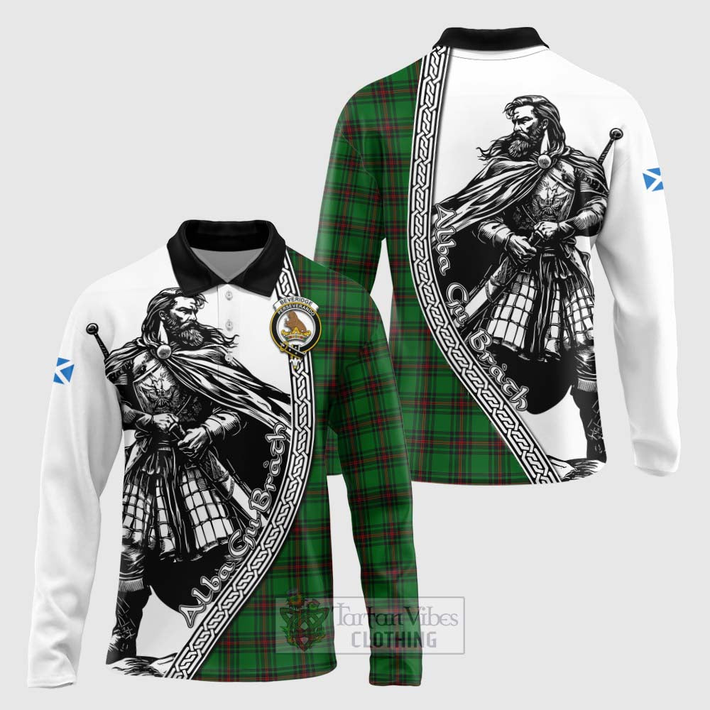 Tartan Vibes Clothing Beveridge Tartan Clan Crest Long Sleeve Polo Shirt with Highlander Warrior Celtic Style