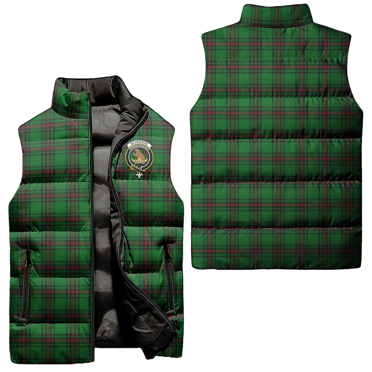 Beveridge Tartan Sleeveless Puffer Jacket with Family Crest Unisex - Tartanvibesclothing